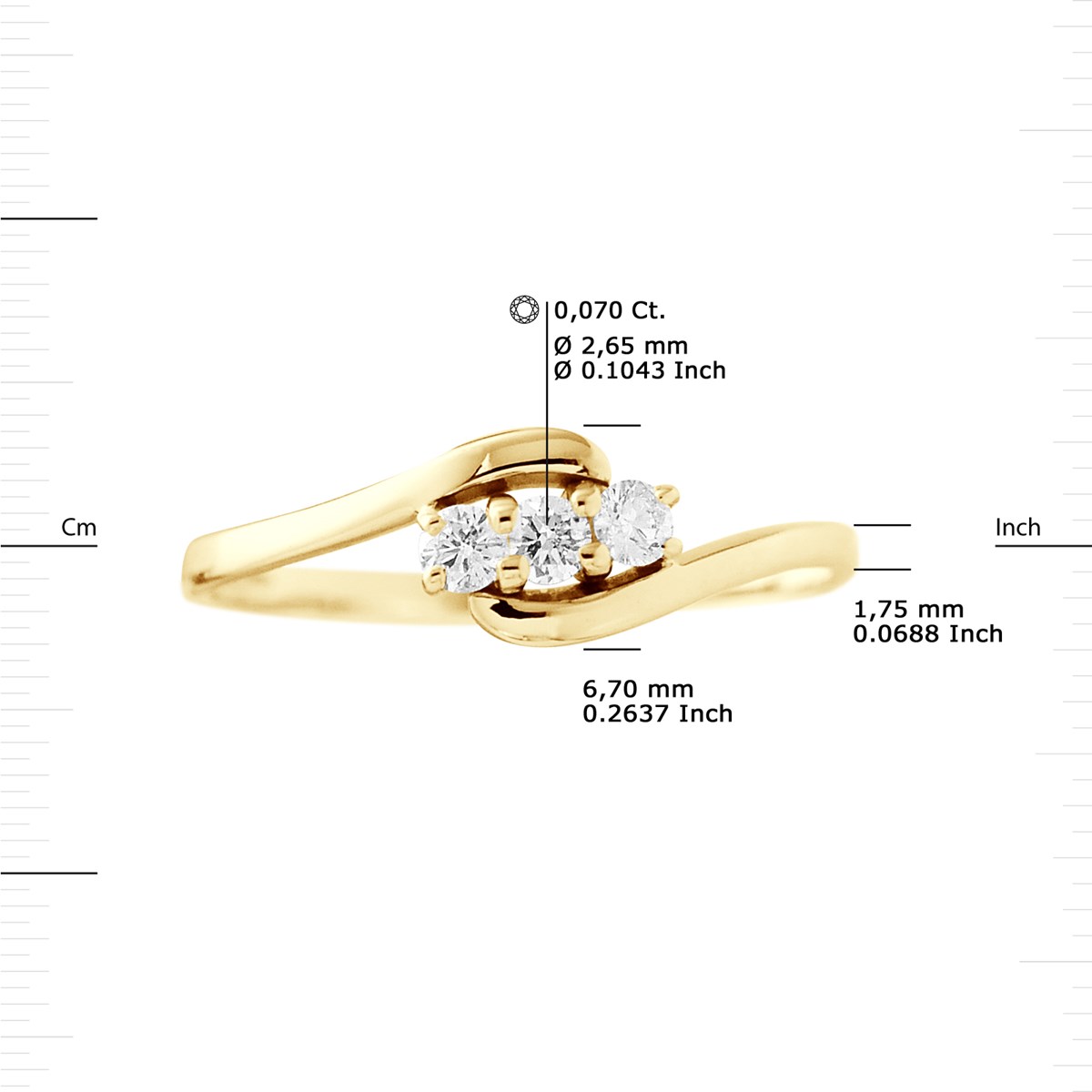 Bague TRILOGIE Diamants 0,21 Cts Serti Griffes Or Jaune 18 Carats