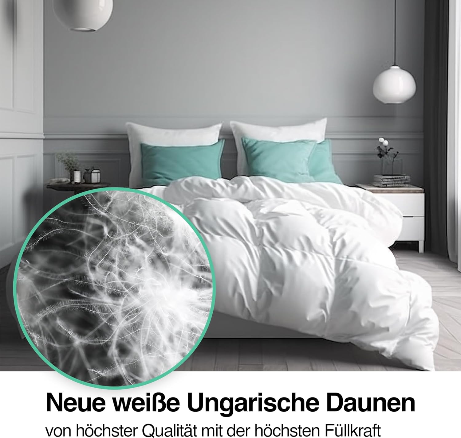 Aura® Daunendecke 135 x 200 cm Warm Winterdecke | Premium ungarische Daunen Klasse I | Oeko-TEX 100 allergikergeeignet | pflegeleicht 100% Baumwolle | Aura® Essentials Bettdecke für Winter