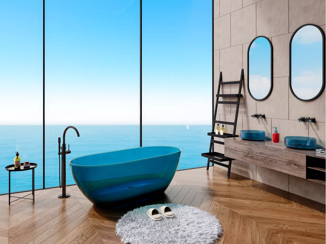 Baignoire îlot translucide - 292L - 160 x 72 x 56 cm - Bleu - Résine - SPAVO