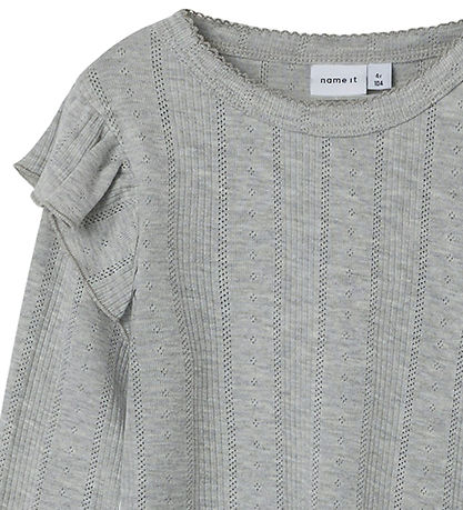 Name It Bluse - Noos - NmfJulia - Grey Melange m. Lochmuster