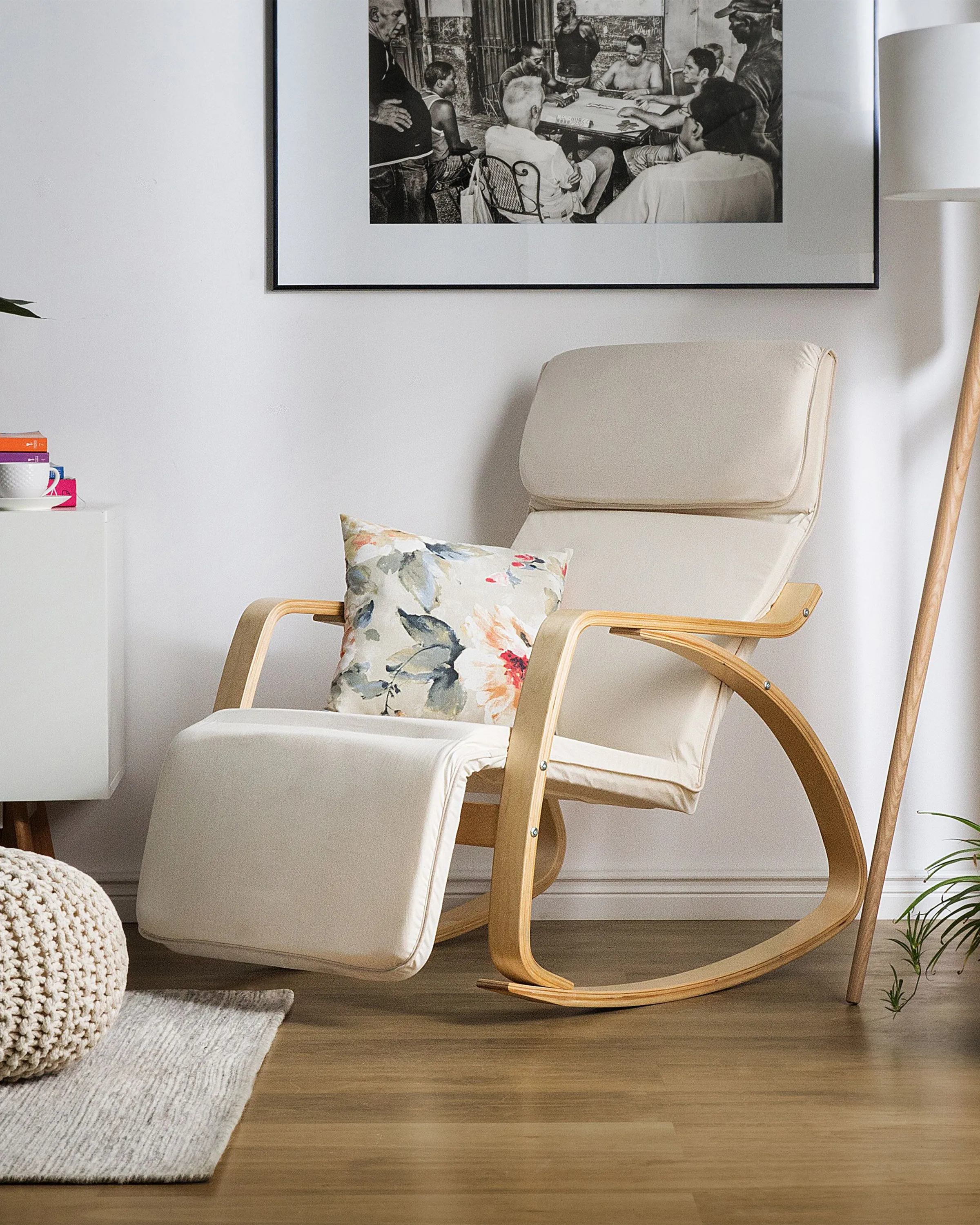 Schommelstoel WESTON Stof Lichtbeige