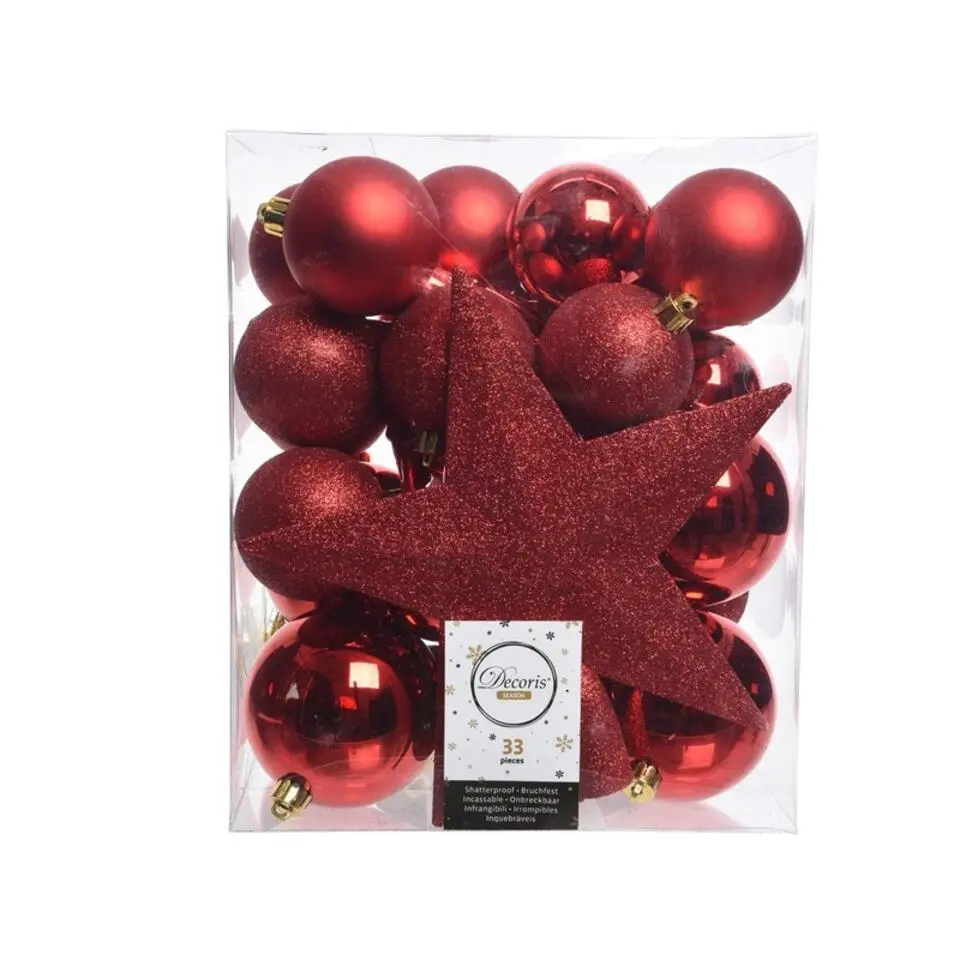 Decoris kerstballen - 34-dlg - rood - kunststof