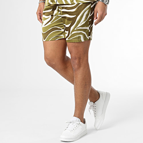 Ensemble Chemise Manches Courtes Et Short Jogging Beige Vert Kaki