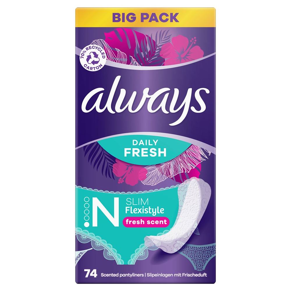 Always Slipeinlage Daily Fresh Flexistyle<br>74 Stück, Slim mit Frischeduft BigPack