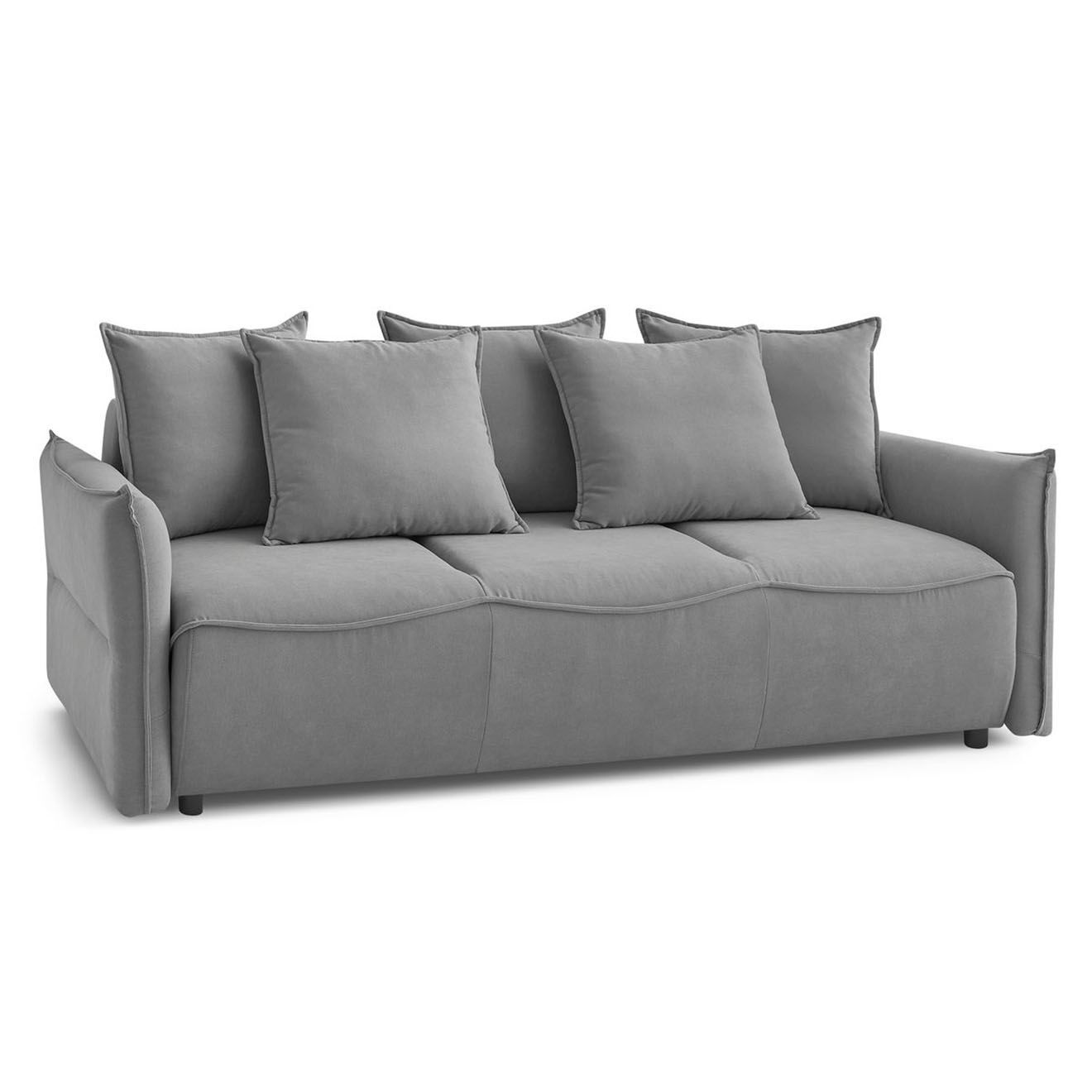 Bobochic Canapé 3 places convertible coffre Bouclette Leon gris clair - 226x97x90 cm