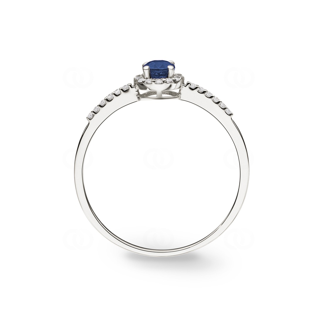 Damenring 750/18 K Weissgold mit Saphir rund und Diamanten 0.07 ct H/si