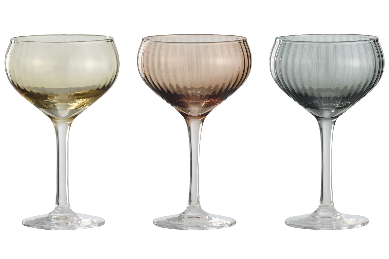 Bartlett cocktailglass. 4pk Amber, brunt og grått glass med riller. Assorterte farger. 25 cl.