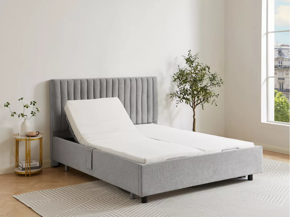 Sommier électrique de relaxation déco 2x78 plots - 2 x 90 x 200 cm - Tissu - Gris - NALU de YSMÉE