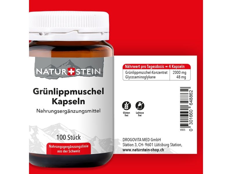 Naturstein Grünlippmuschel Kapseln 100 Stück Nahrungsergänzungsmittel