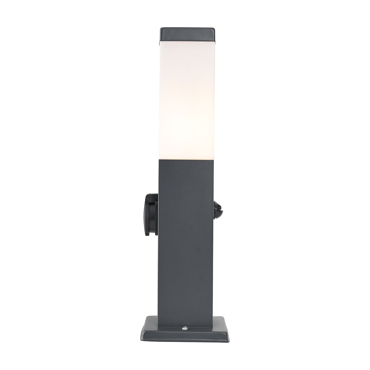 Buitenlamp donkergrijs met opaal glas 45cm IP44 met stopcontact en bewegingssensor - Malios