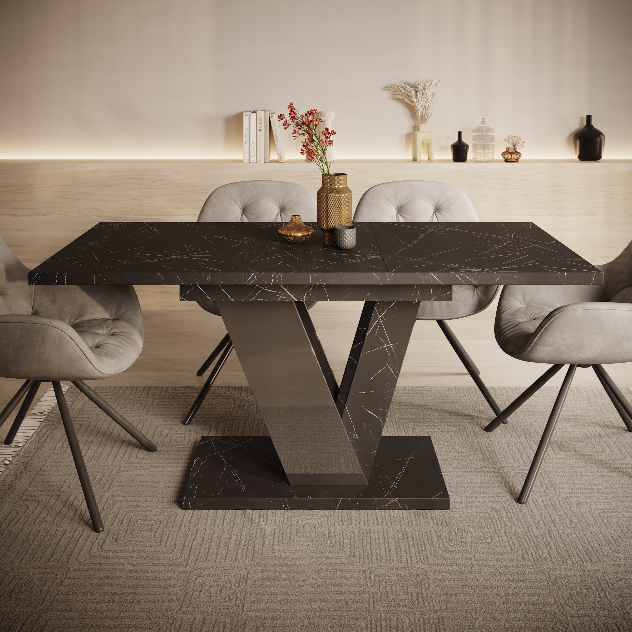 Dayman - Eetkamertafel - Zwart/marmerlook - 120x80x76 cm
