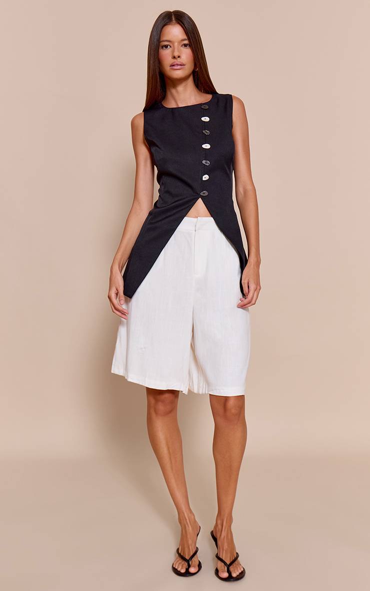 Noir Gilet Tissé À Détail De Finition Asymétrique
