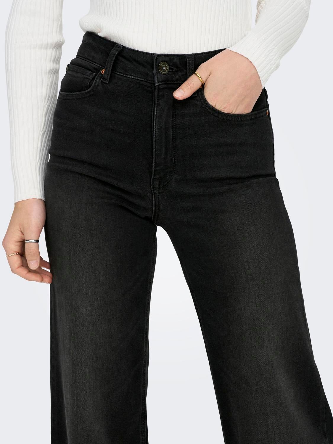 ONLMADISON Hohe Taille Weiter Beinschnitt Jeans Washed Black