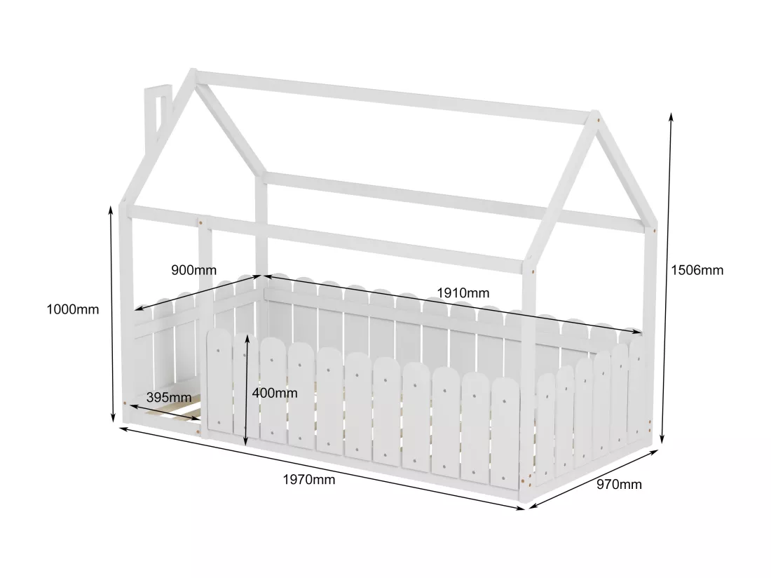 MINEA | Lit cabane avec barrière CALINOU 90x190 cm (matelas non inclus)