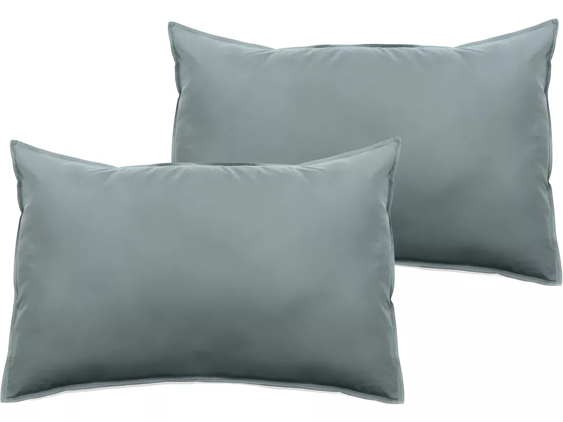 Lot de 2 taies d’oreiller Palace pur coton teint lavé 63 fils/cm² Vent du sud - Palace Lichen - Lot de 2 taies d'oreiller 50 x 70 cm
