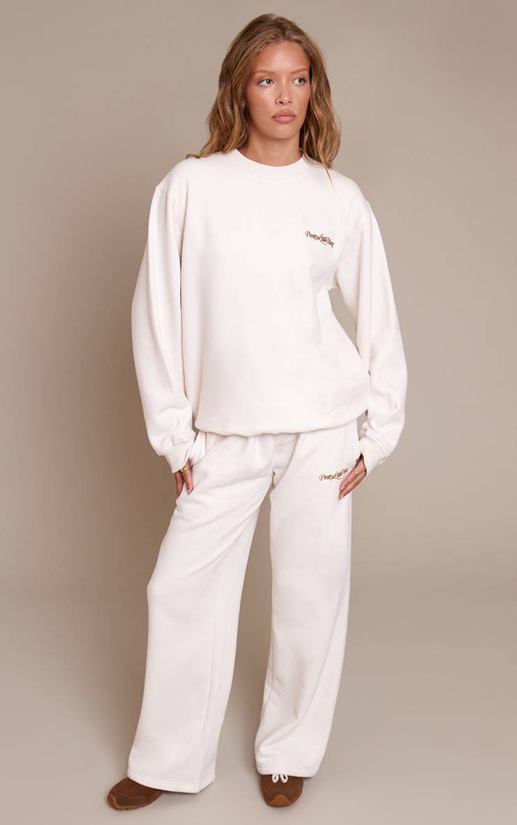 Crème Prettylittlething Pantalon De Jogging Droit En Molleton De Coton