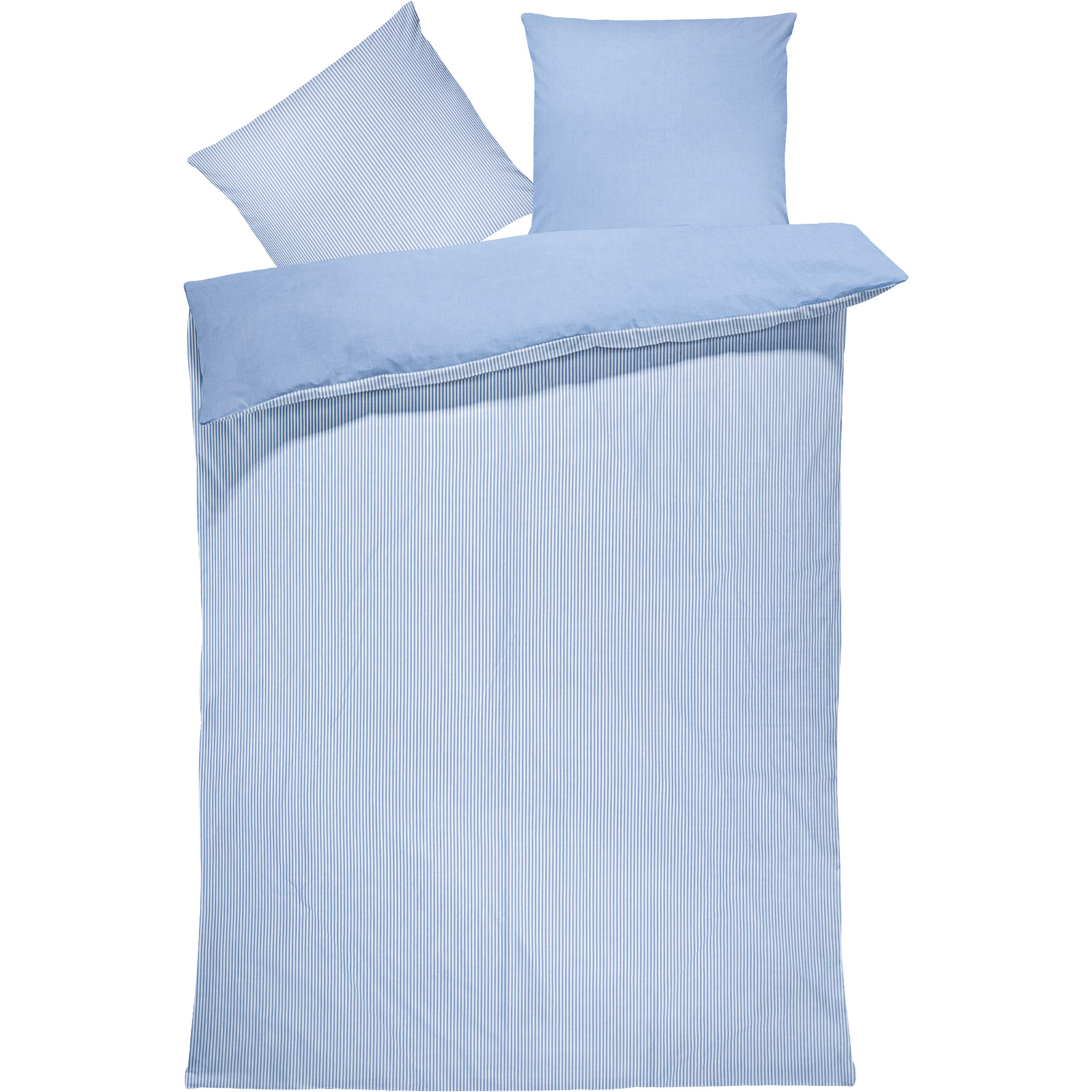 Bettwäsche Perkal Chambray Streifen 160x210 65x100 Bettanzug Nord, blau