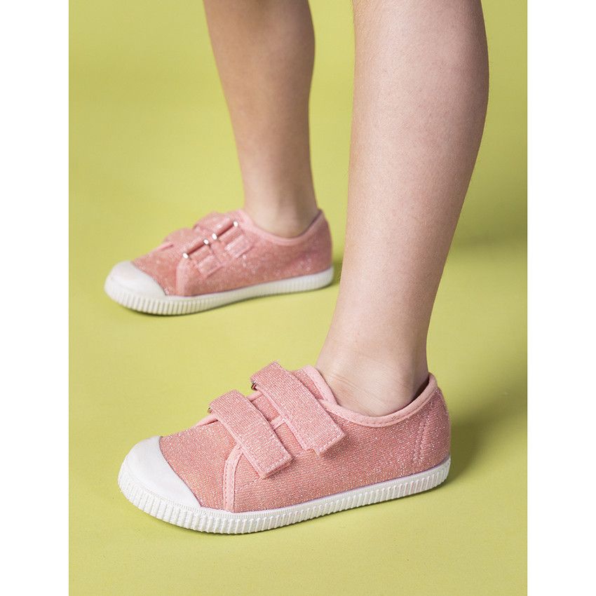 Baskets basses corail en toile mélangées de fils brillants du 20 au 23 - Rose