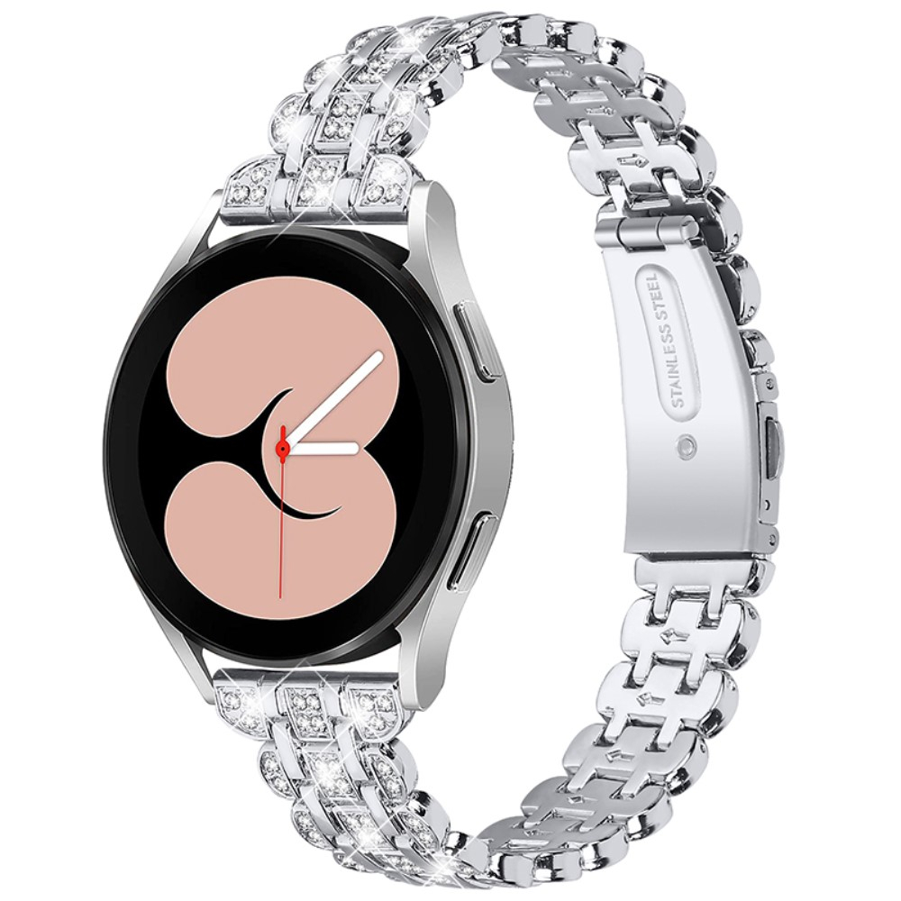 Samsung Galaxy Watch 5 (44/40mm) / Watch 5 Pro (45mm) Edelstahl Schmuckarmband mit Butterfly Verschluss und Glitzersteinen - Silber