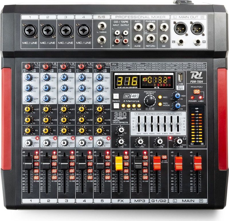 Mengtafel - Power Dynamics PDM-T604 - 6-kanaals mengpaneel Bluetooth, DSP, mp3 en USB audio interface