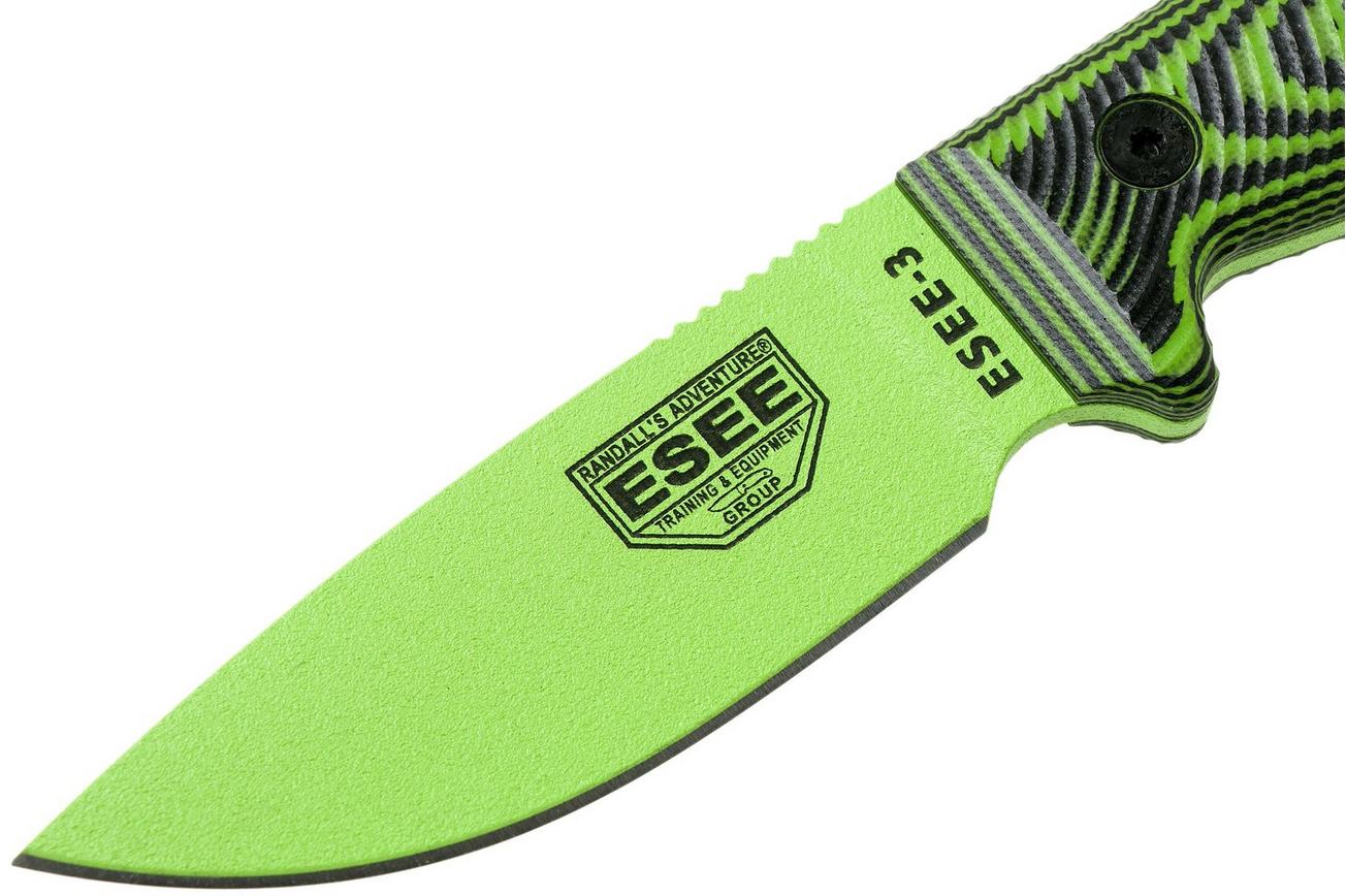 ESEE Model 3 Venom Green Blade 3D Neon Green-Black G10 survivalmes 3PMVG-007 zwarte schede   riemclip