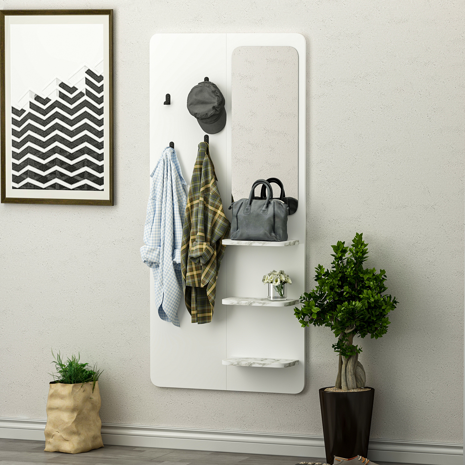 Garderobe - grau - mit Spiegel - 70x150 cm