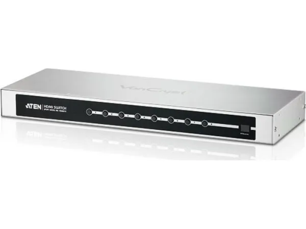 ATEN HDMI-switch med fjernbetjening, 8-vejs, HDMI 1.3b Skifter HDMI-signalet fra 8 billedkilder til 1 monitor / tv-apparat (VS0801H)