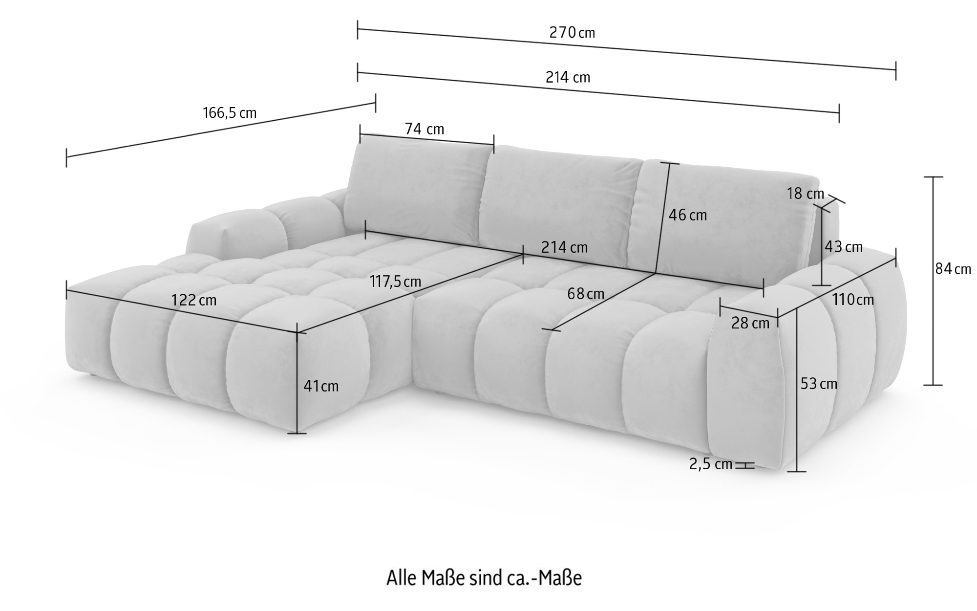 GOODproduct Ecksofa »AZITA klein optionale Schlafsofa mit Bettkasten, B/T/H: 270/166,5/84cm« L-Form mit Wellenunterfederung, Bubble-Optik