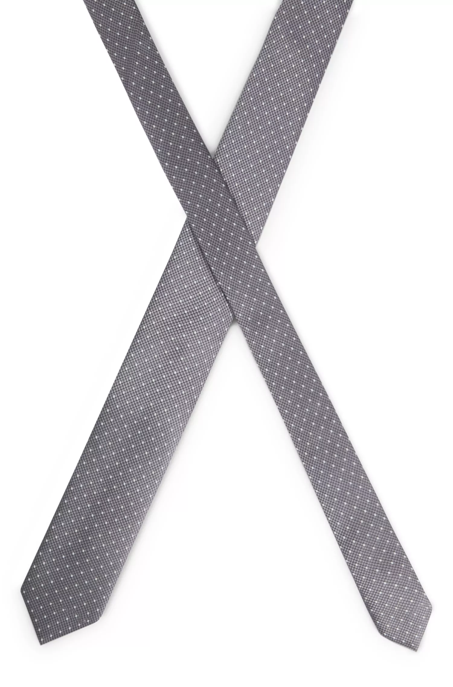 Gravata HUGO com padrão de bolinhas vermelhas em jacquard de seda.