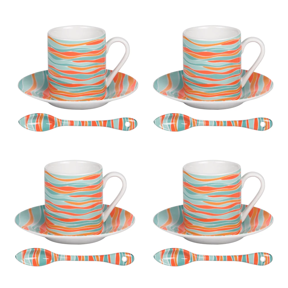 Coffret de 4 tasses de 10 cl / sous tasses Alizée + cuillère assorties