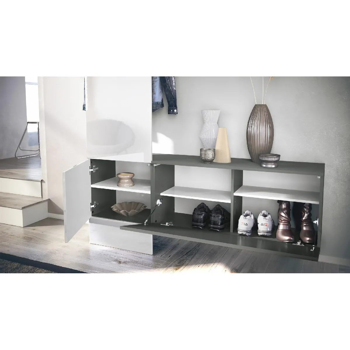 MPC Vestiaire - Gris et mûre laqué - 156.5 x 193 x 35 cm