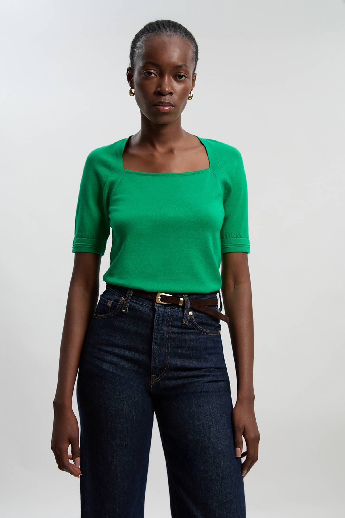 KarenMillen Haut Tricoté à Manches Longues et Col Carré en Mélange de Viscose