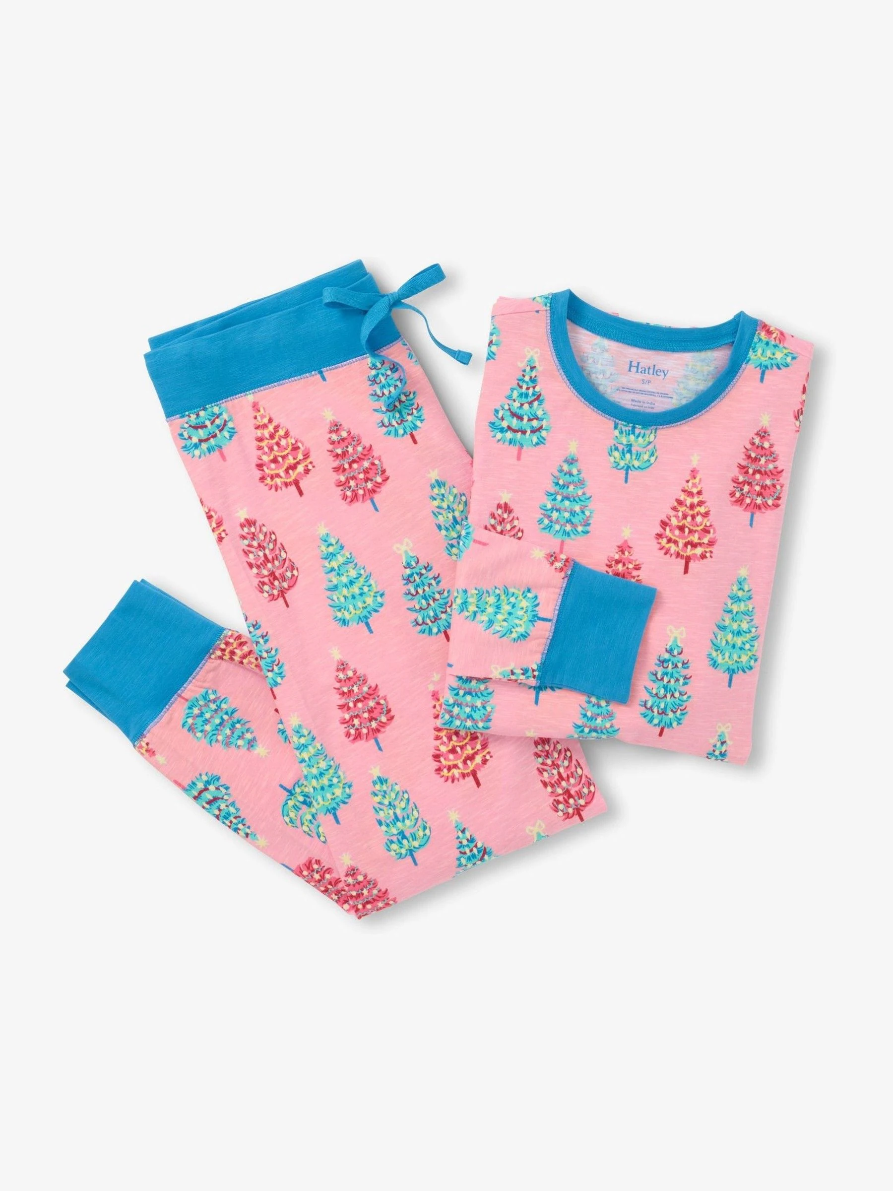 Hatley Pink Glow in the Dark Christmas Trees Women's Stretch Cotton Pyjama Set