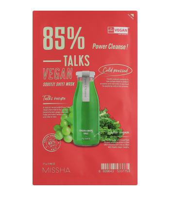 Missha Talks Vegan Squeeze Sheet Mask Power Cleanse! Green Grape/Kale 27g