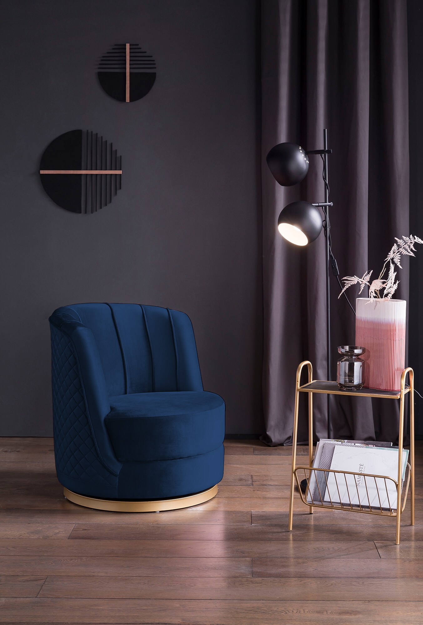 Drehsessel Samt Dunkelblau Relaxsessel Polstersessel Ohrensessel Loungesessel