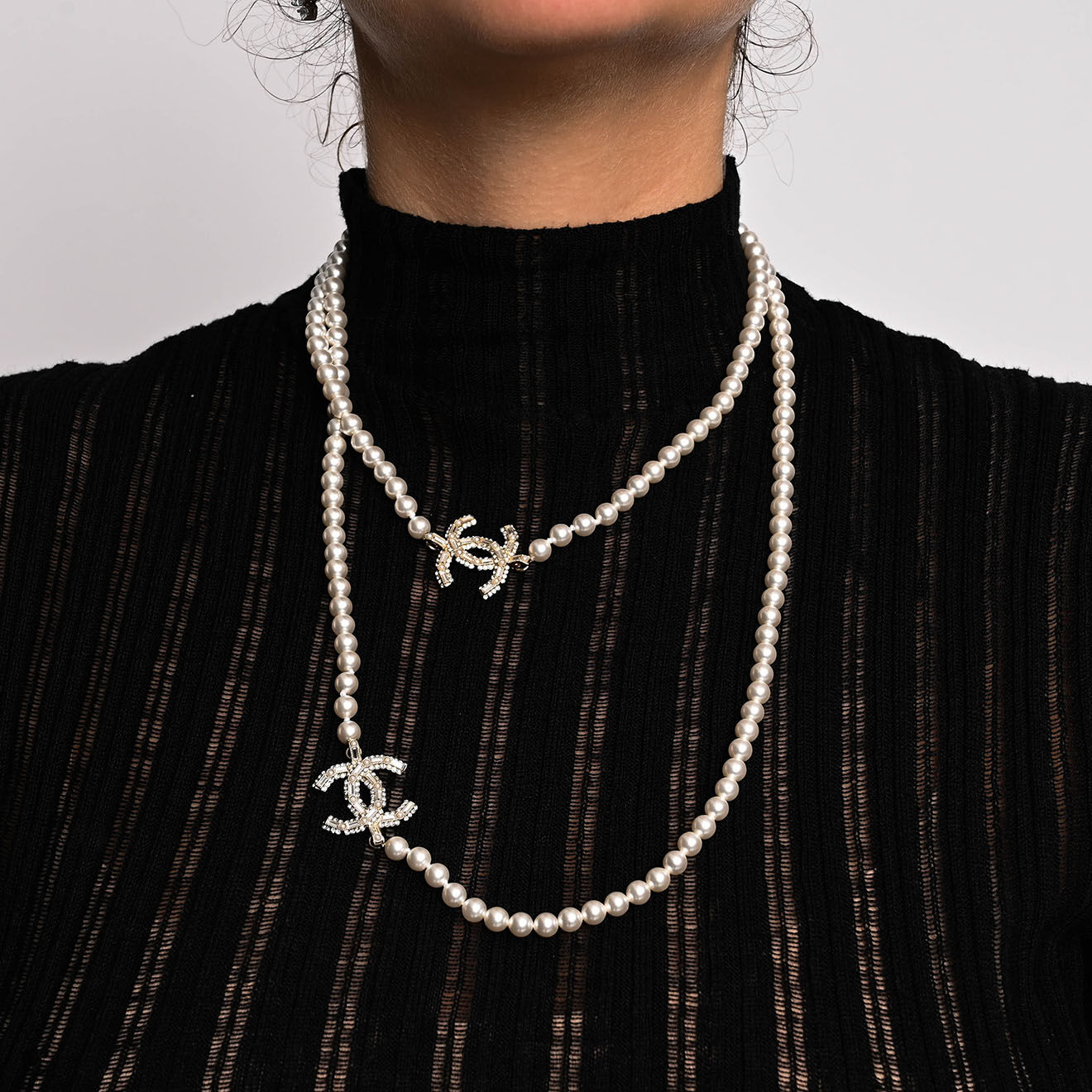 Chanel Sautoir Strass & Perles blanc - Neuf sans étiquette