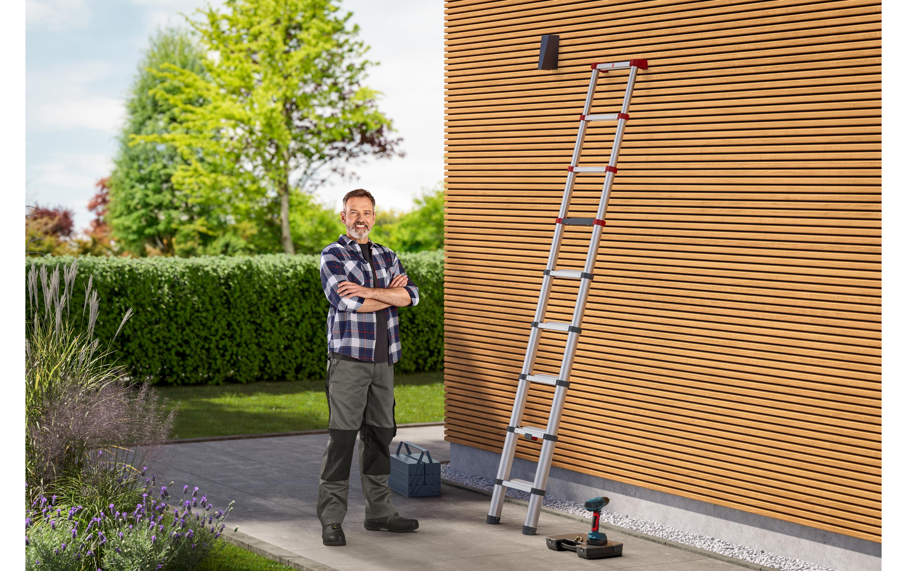 Flexline Teleskopleiter T100 9 Stufen<br>Aluminium Sicherheits-Teleskopleiter