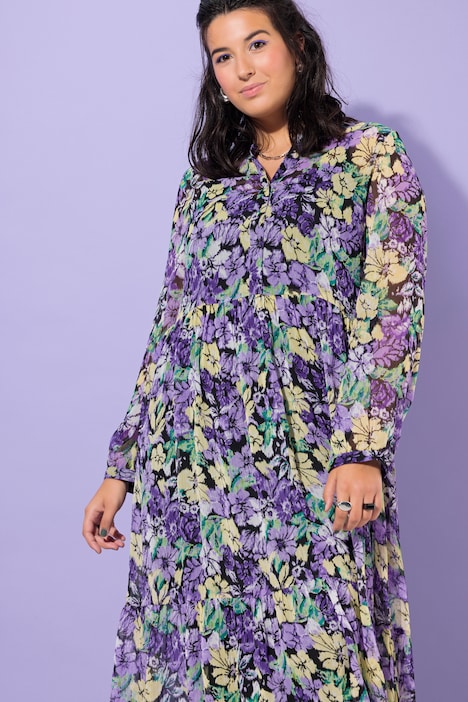 Maxikleid, A-Line, doppellagig, Chiffon, Flower Print