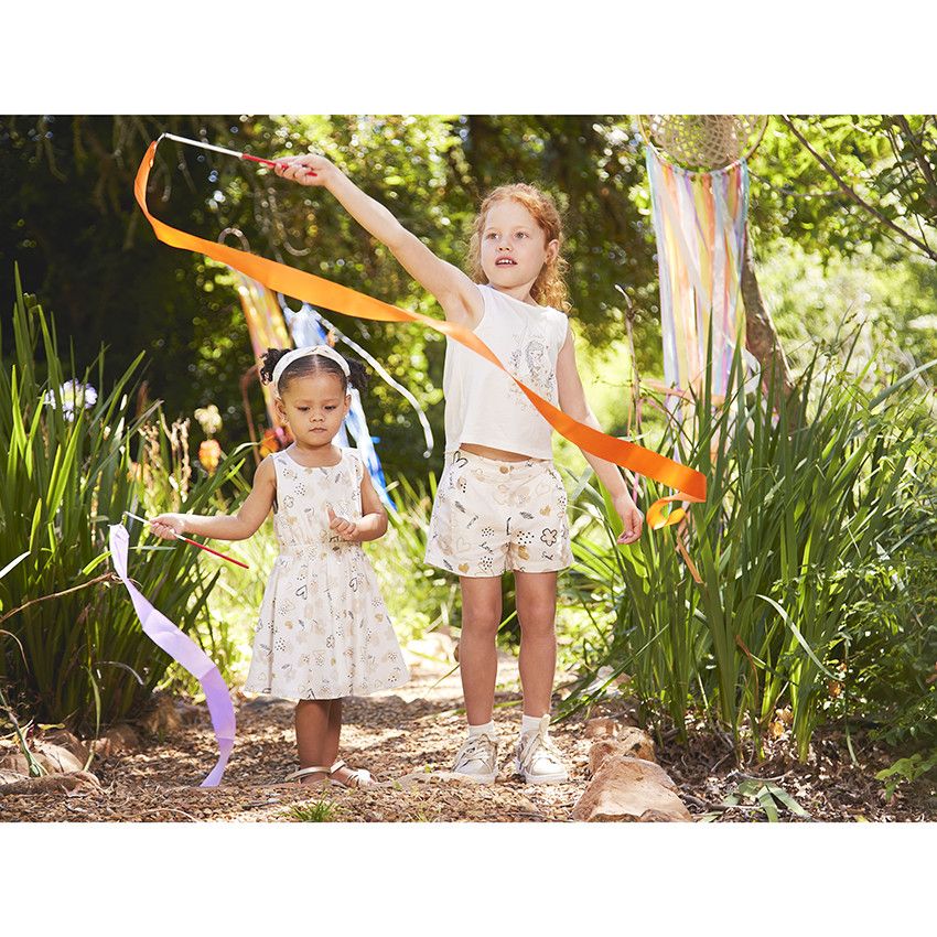 Robe de cérémonie en satin imprimé fantaisie pour bébé fille - Ecru