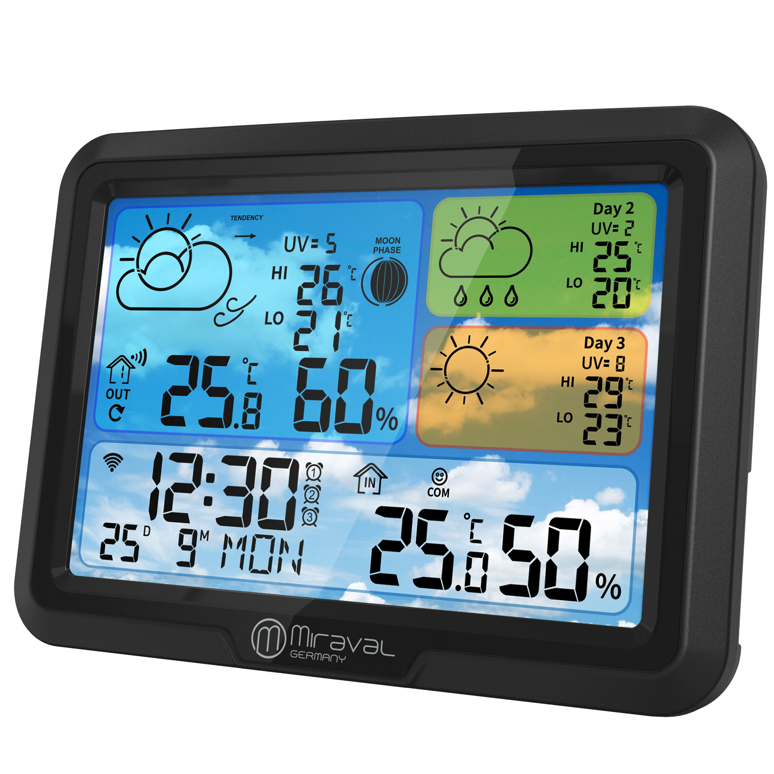 MiravalW-LAN Design Wetterstation mit TUYA-App 1x Sensor Smart-Home Wettervorhersage Mondphase UV-Index Komfortanzeige