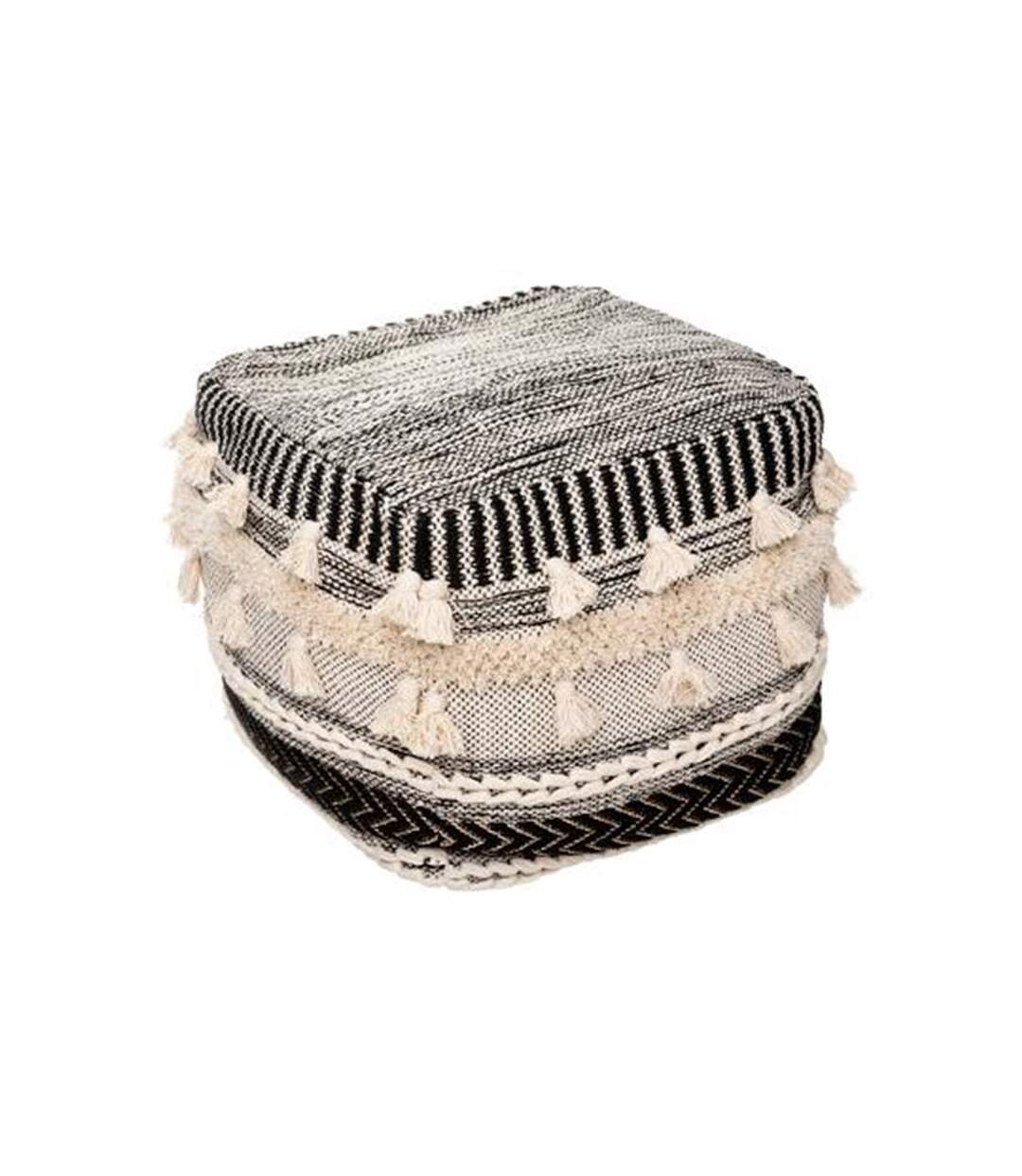 Pouf Déco Ethnique Lurex 45x45cm Noir & Blanc