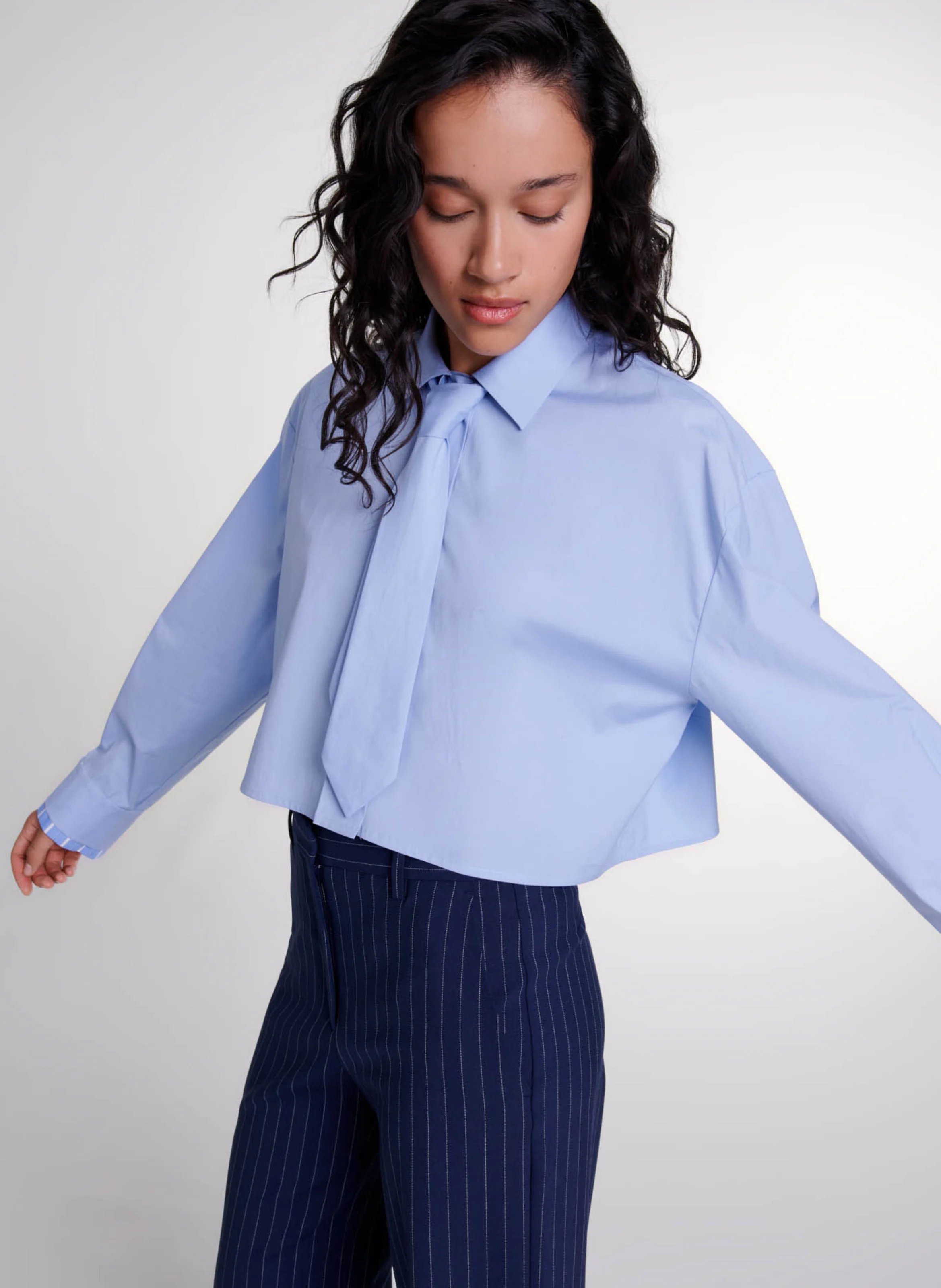 Chemise ample col classique en coton mélangé | Bleu