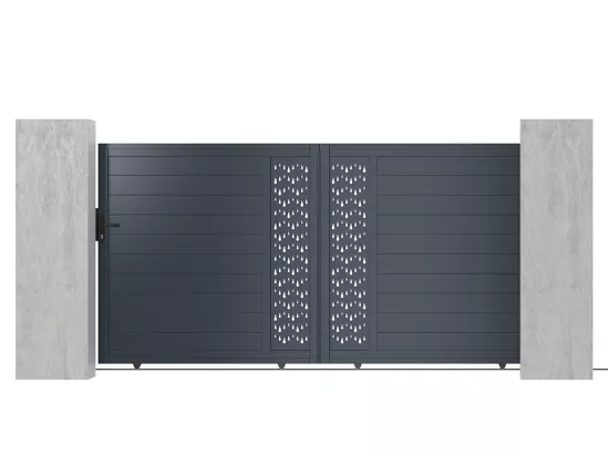 Portail électrique coulissant aluminium semi plein à motifs L374 x H180 cm anthracite GREGOR