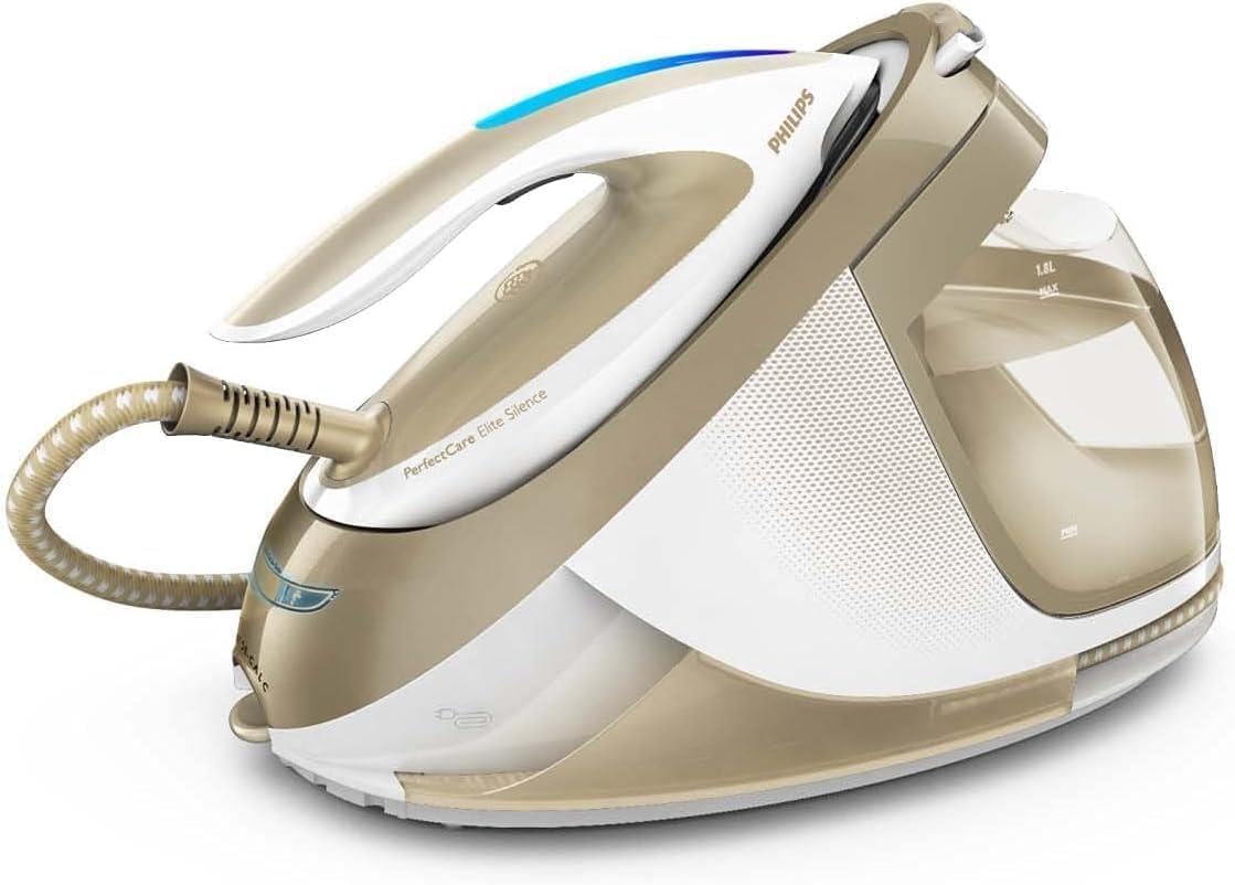 Philips Centrale Vapeur PerfectCare Elite Plus - Réglage température automatique, Pression de 8 Bars, Effet Pressing de 600 g, Semelle T-ionicGlide, Réservoir Amovible de 1,8L (GC9682/80)
