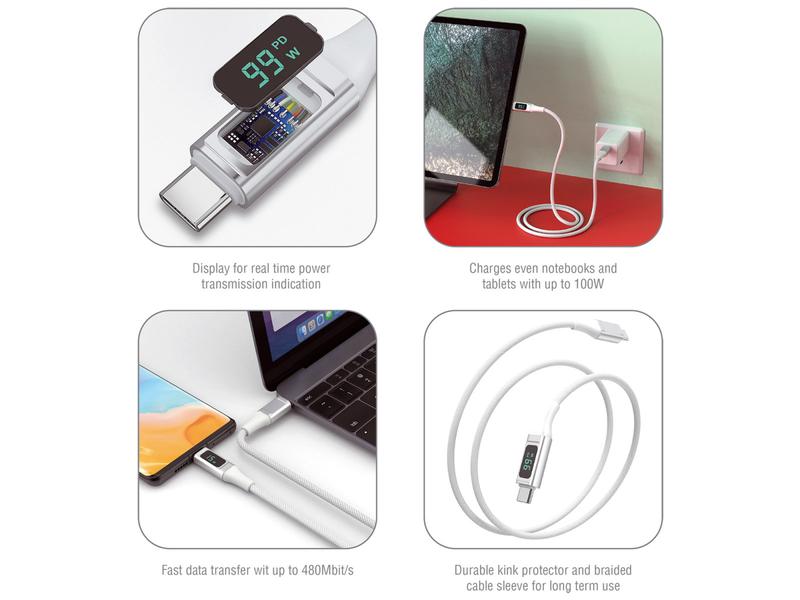 4smarts USB 2.0-Kabel DigitCord bis 100W USB C - USB C 1.5 USB-C auf USB-C Kabel DigitCord 100W 1.5m weiss
