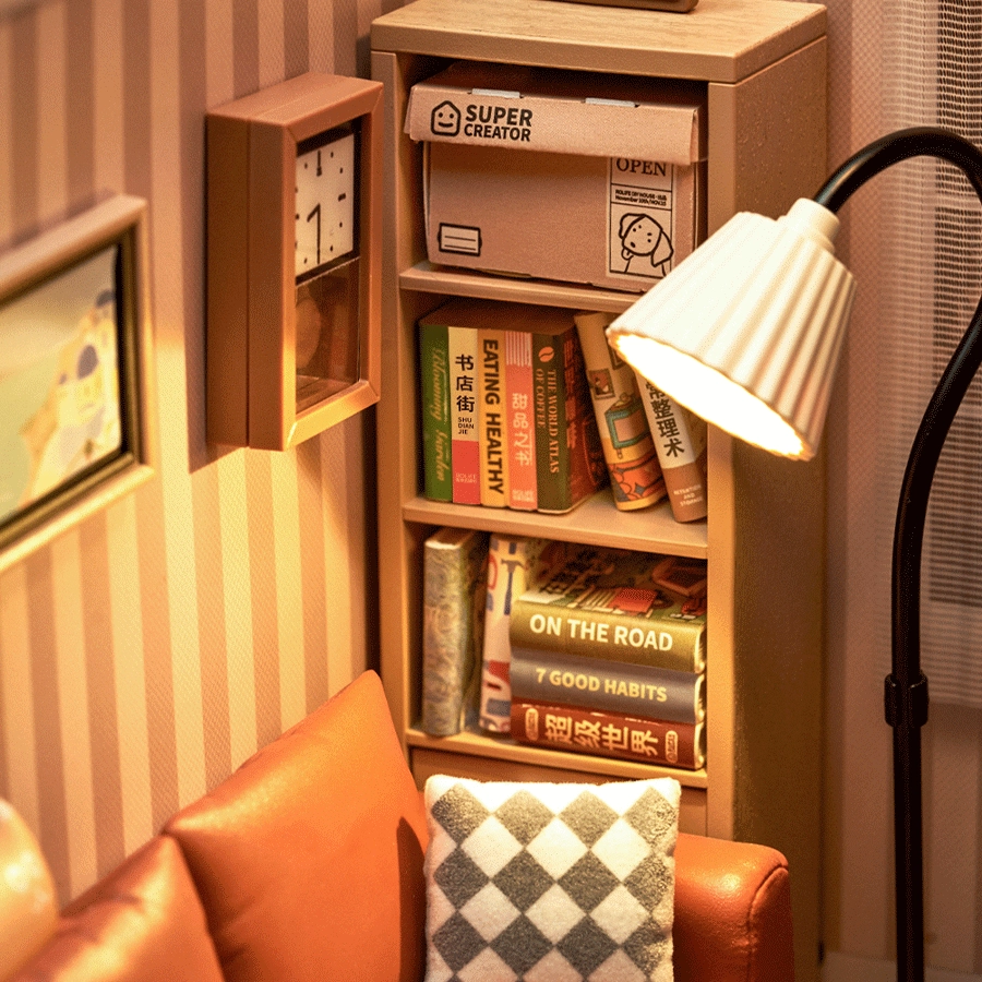 (114-tlg. Set) Rolife Super Store Modell Bausatz DIY Miniatur Wohnzimmer für Smiski Figuren (DW007) - Cozy Living Lounge