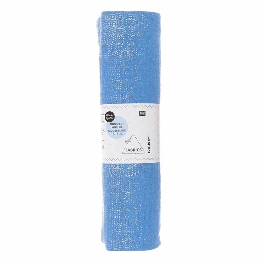 Tissu double gaze de coton 50 x 130 cm - 130 g / m² - azur et hot foil