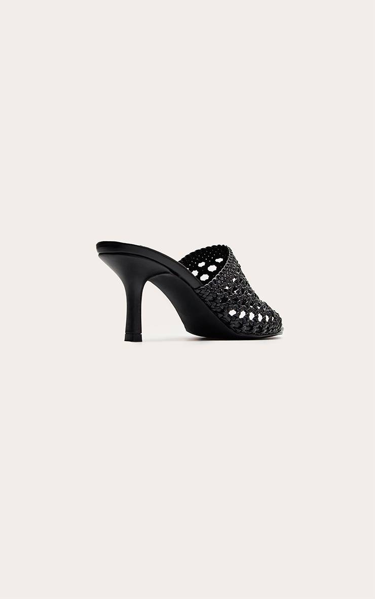 Noir Mules Tressées À Talon Moyen En Synthétiquecuir