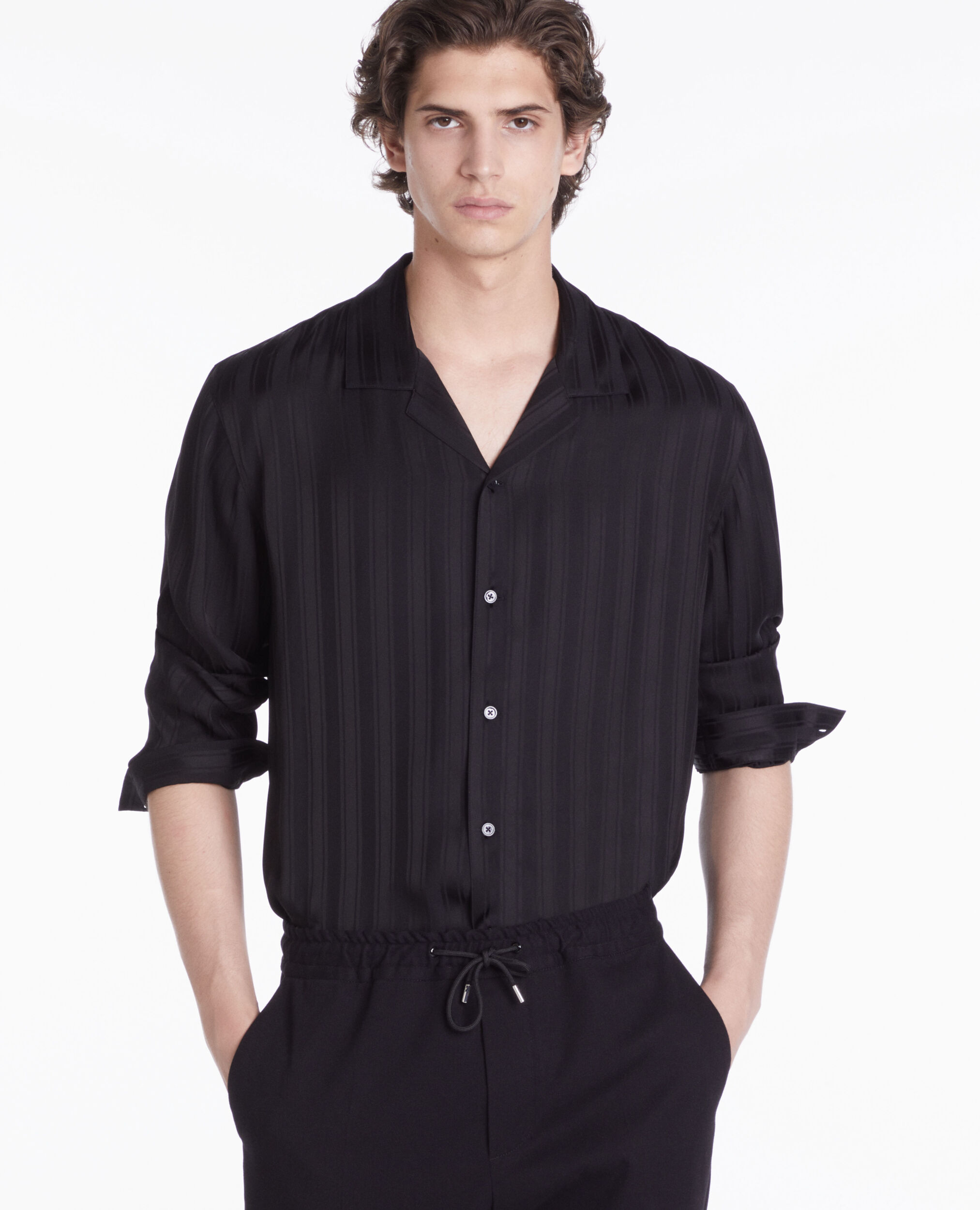 Chemise jacquard noire à rayures
