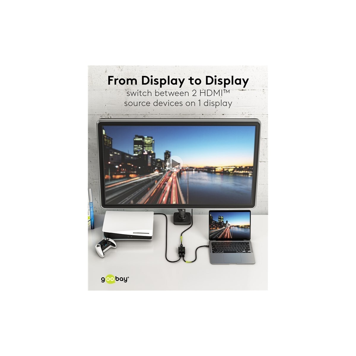 Manuell HDMI™-svitsj 2 til 1 (4K 30 Hz)
